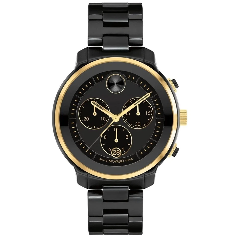 MOVADO BOLD VERSO 3600932 ЧЕРНЫЙ ЗОЛОТОЙ ХРОНОГРАФ ЦИФЕРБЛАТ ШВЕЙЦАРСКИЕ КЕРАМИЧЕСКИЕ ЖЕНСКИЕ ЧАСЫ - Изображение 2 из 4
