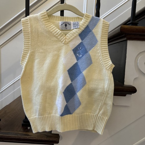 Kitestrings Sweater Vest Boy’s Size 5/6 Light Yellow And Blue Front Preppy
