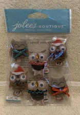6 Pc Jolee's Boutique PINECONE OWL REPEATS 3D Wood Scrapbook Stickers - NEW