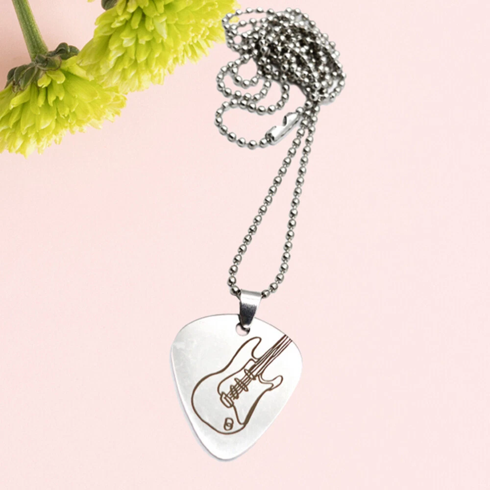 Guitar Pick Necklace Metal Beads Cord and Stainless Steel Charm