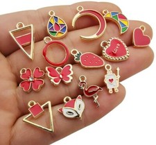 10 Enamel Gold Charms Red Pendants Findings Princess Set Assorted Lot Mix