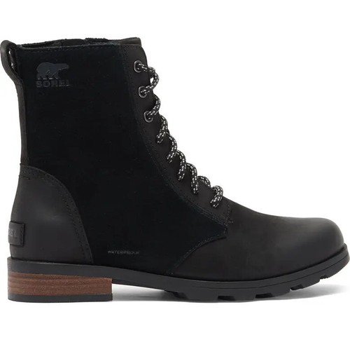 NEW SOREL Womens Emelie Waterproof Leather Lace-Up/Zip Combat Boot US 7.5 Black - Picture 3 of 19