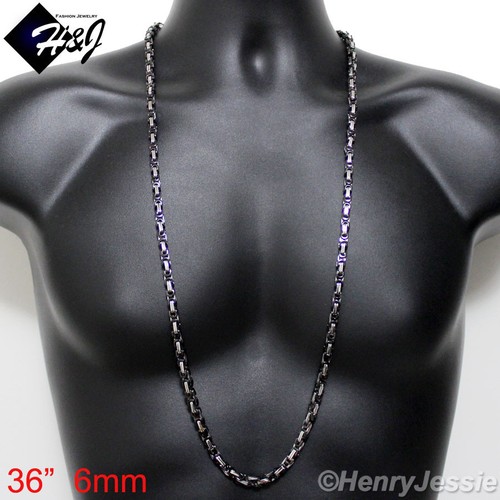 18"-40"Stainless Steel 4/6/9mm Silver/Gold/Black Plated Byzantine Box Necklace - Picture 46 of 79