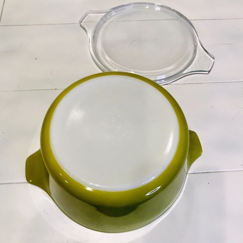 Pair Lot 2 PYREX 474B & 475B VERDE GREEN CASSEROLE BOWLS 1 Lid AVOCADO Estate - Picture 6 of 12