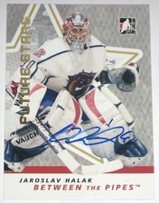 JAROSLAV HALAK SIGNED 06-07 ITG BETWEEN THE PIPES FUTURE STARS ROOKIE CARD AUTO!. rookie card picture