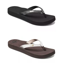 Reef Womens Star Cushion Sassy Flip Flop Sandals -  Black/Silver or Brown/White