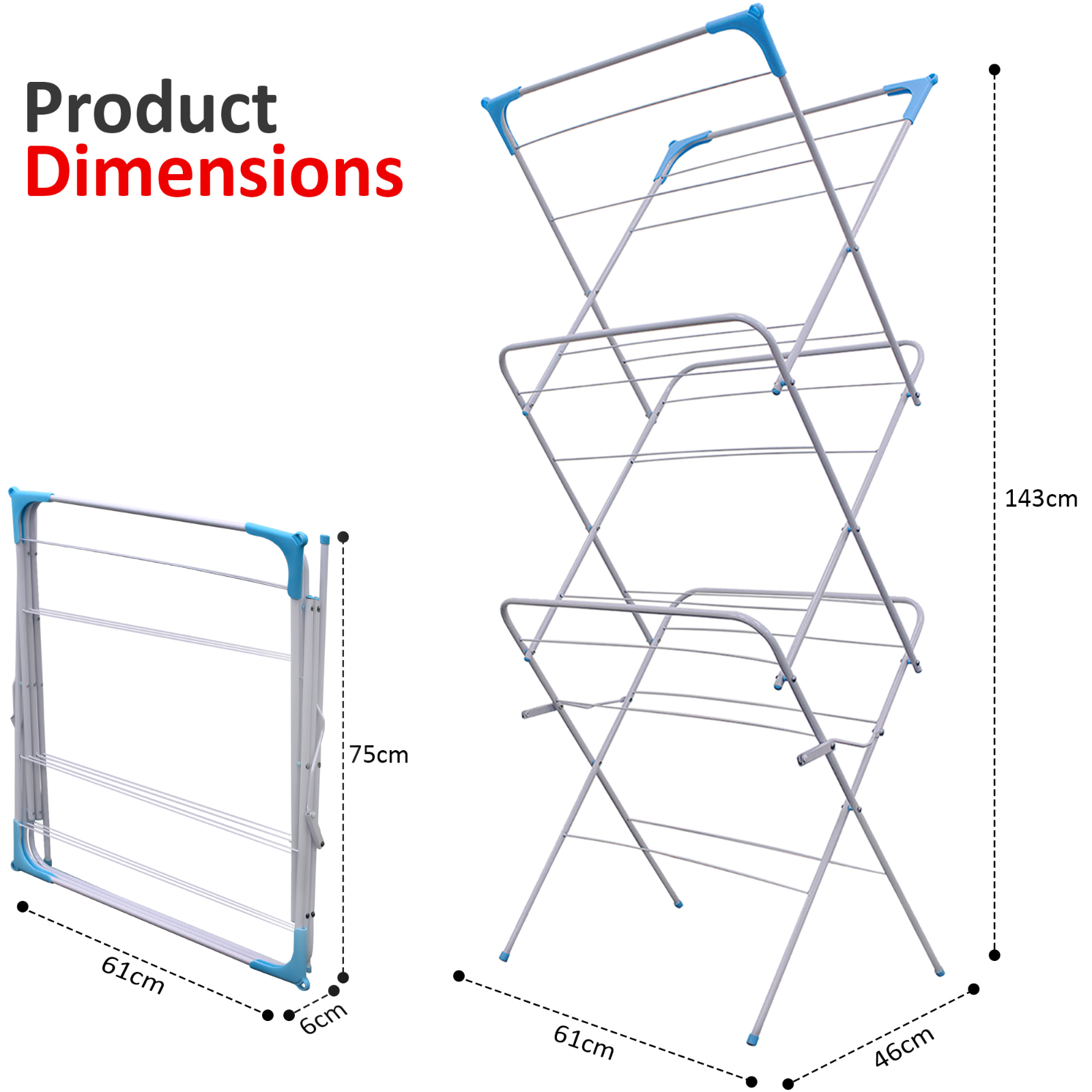 Three Tier Folding Concertina Laundry Washing Clothes Horse Airer