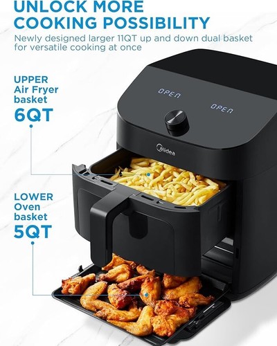 Midea Dual Basket Air Fryer Oven 11 Quart 8 in 1 Functions Works Alexa Wi-Fi NEW - Picture 5 of 5