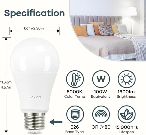 Bright 600 Lumens LED Bulb Set, 100W Equivalent, Listed, Flicker-Free Light - Picture 4 of 10