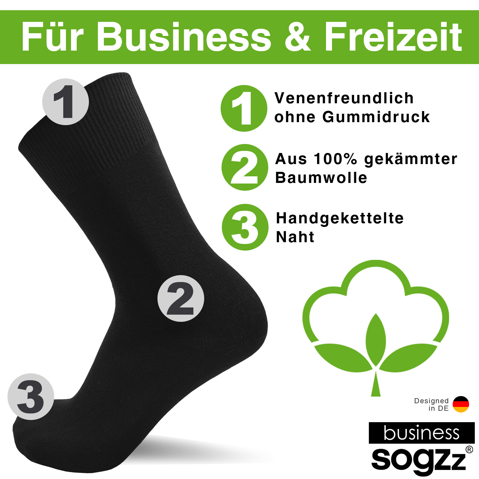 Sogzz Herrensocken 100% Baumwolle - 6-12 Paar Business & Freizeit