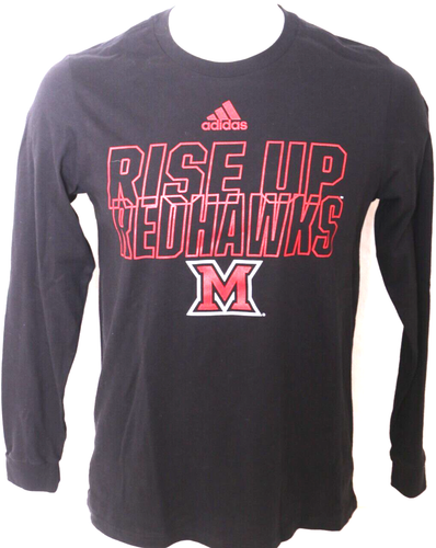 NEW Miami University MU RedHawks Adidas Black LS Crew Neck Tee Shirt Men's L