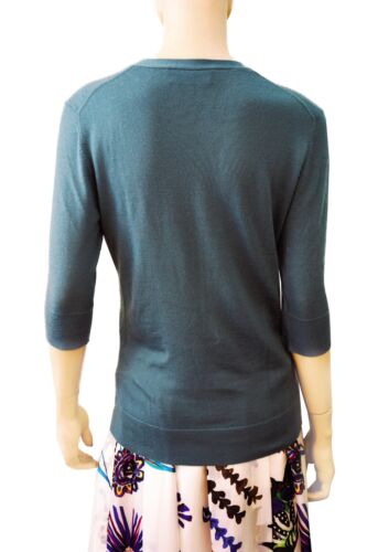 MONIQUE LHUILLIER sz M Half Sleeve Sea Blue Cashmere Button Cardigan - Picture 3 of 4