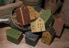 5 Wood Saltbox House Block Shelf Sitter Bowl Filler Tuck OOAK