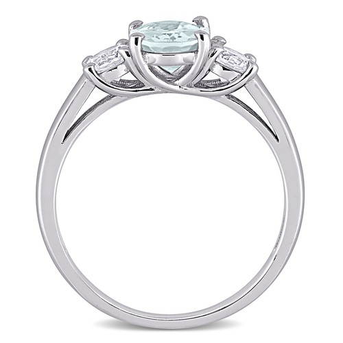 Amour Sterling Silver Aquamarine and Created White Sapphire 3-stone Ring - Picture 4 of 6