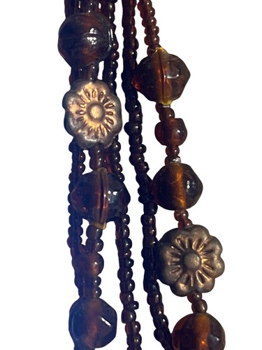 Vintage Multi-Strand Copper Beaded Necklace Glass Seed Beads Long Layered Boho - Picture 3 of 4