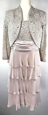 R&M Collection 2 Piece Set - Beige - Size 16 - Dress & Jacket - Sequins ...