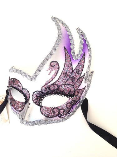 PURPLE SILVER SWAN VENETIAN MARDI GRAS MASK MASQUERADE COSTUME PARTY MASKS - Picture 2 of 3