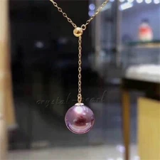 Stunning 18" AAA+ South Sea Natural Purple Pearl Necklace 14k
