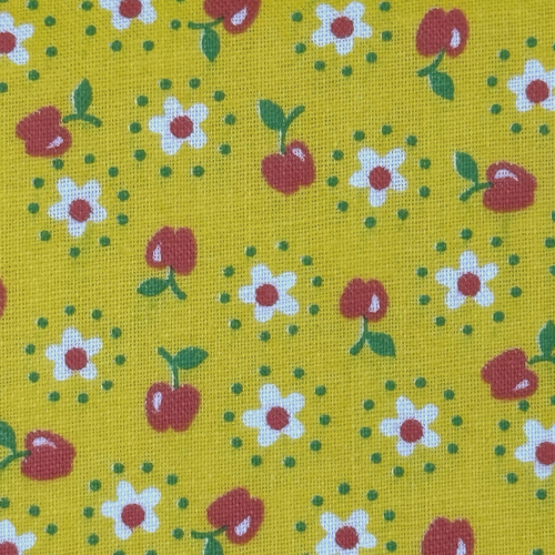 Vtg Petite Print Fabric Red Apples Dot Circles Yellow Green Cotton 1/2 Yd x 45 - 第 5/5 張圖片