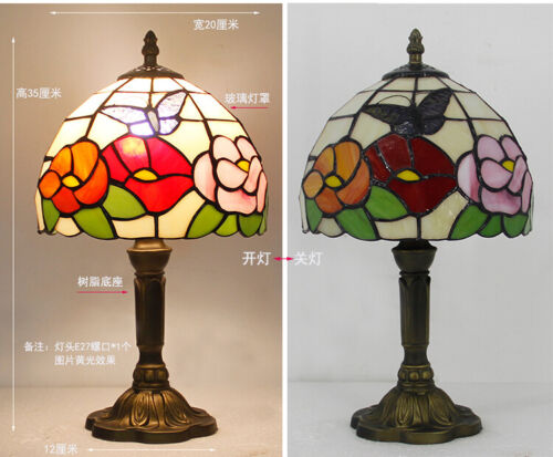 Tiffany Table lamp 8 inch Stained Glass Shade Butterfly Flower Bedside lamp 20cm - Picture 4 of 4