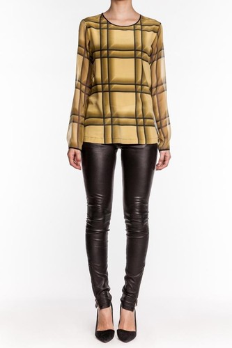 Blusa a Cuadros Robert Rodríguez Ombré Caléndula Top de Seda Amarillo Negro Mangas Largas - Imagen 7 de 7