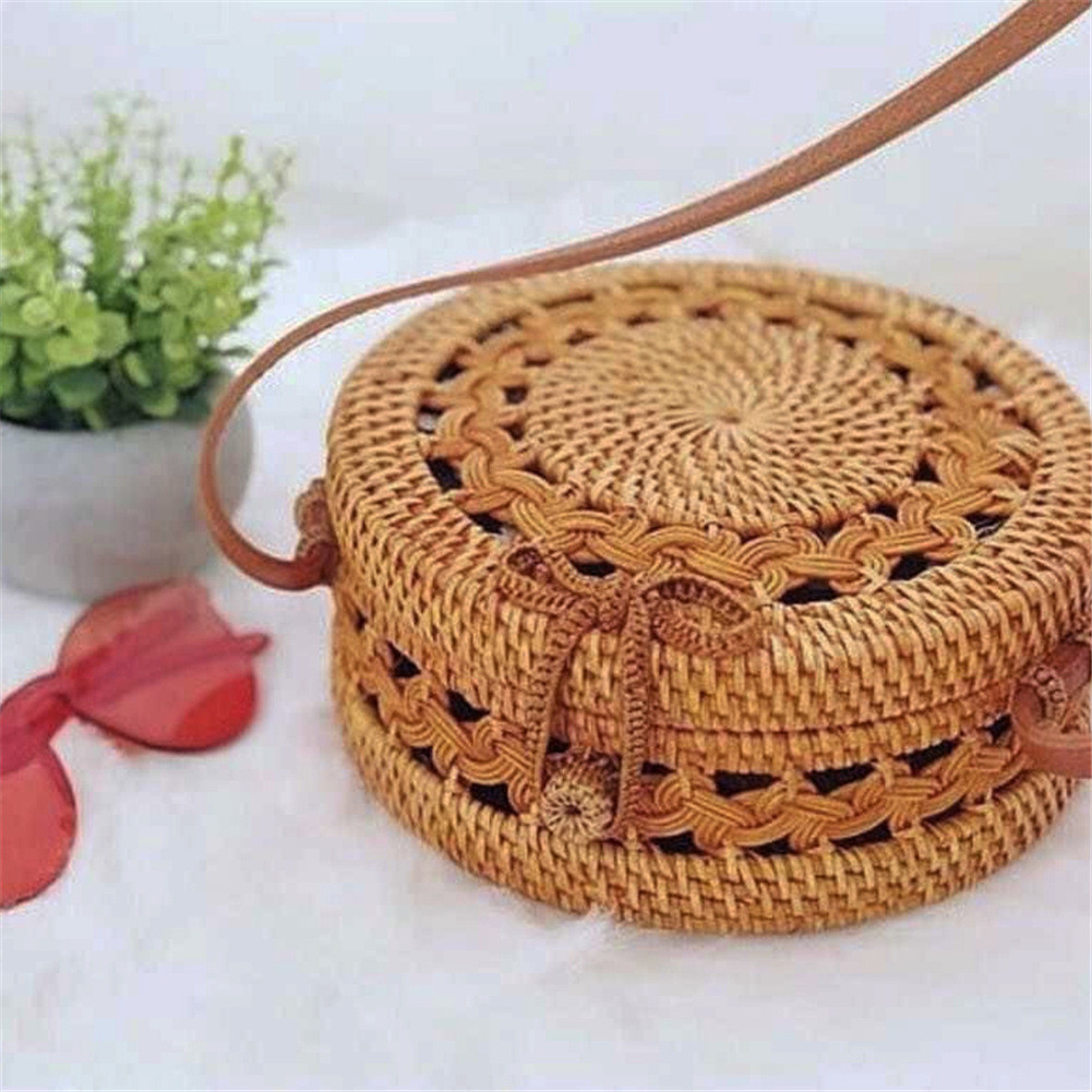 Round Rattan Bags Women Summer Handmade Woven Beach Cutout Bohemia - Main Image