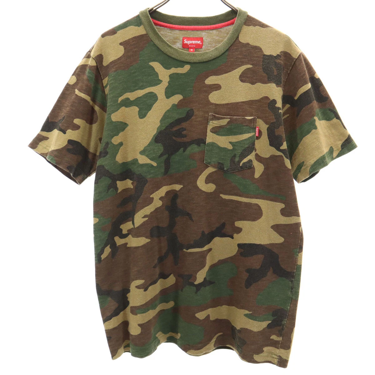 T shirt Supreme 14SS motif camouflage manches courtes poche M kaki homme
