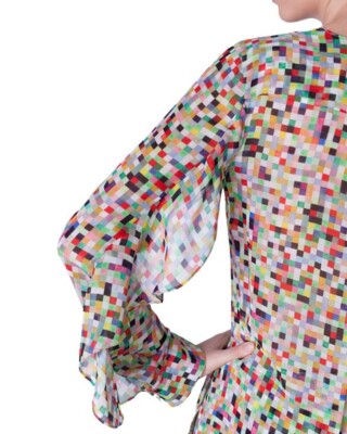 AKRIS Punto Pixel-Print Ruffled-Sleeve Blouse SZ 36 = US 4 - NWT RT $695.00+Tx