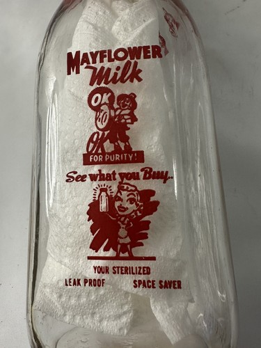 Mayflower Milk One Quart Square Glass Bottle Leak Proof Space Saver Vintage - Picture 11 of 16