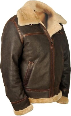 Men's B3 Bomber Real Fur Genuine Sheepskin Jacket aviator Pilot Shearling Winter