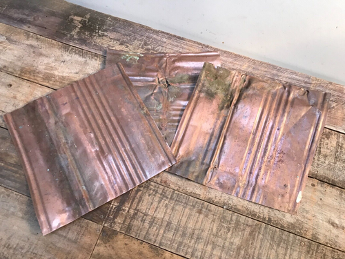 3 Corrugated Sheet Copper Coppersmith scrap Natural Patina Colors Verdigris (A - Picture 5 of 6