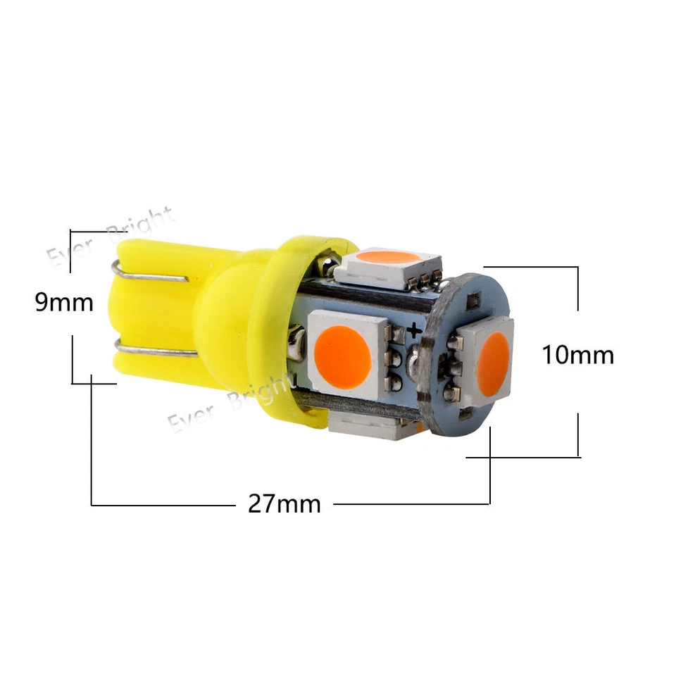 100Pcs High Bright Amber T10 5050 W5W 5SMD 194 168 LED Car Side Wedge Light 12V - Image 2 of 4