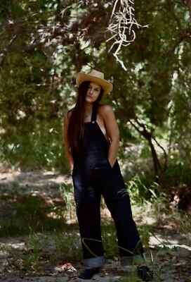 Bonz Wear-alls Wide Leg Double Knee Overalls Denim in Black Sesame Sz 3 / Large