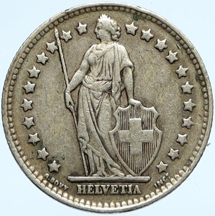 1945 B SWITZERLAND HELVETIA Symbolizes SWISS Nation SILVER 1 Franc