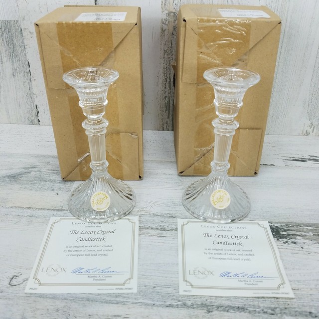 Vintage Pair Of Lenox Lead Crystal Candlestick Holders Austria 5.5