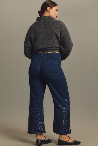 Anthropologie Colette Sparkle Sequin Crop Wide-Leg Jeans Maeve Size 31 Petite - Picture 10 of 16