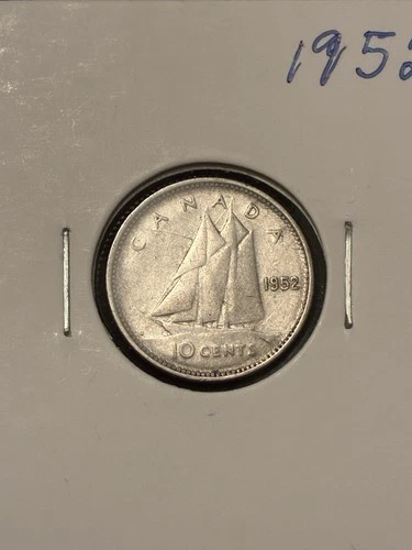 1952 Canada Silver Dime 10 Cents George VI .800 Fine Bluenose VF Final Year