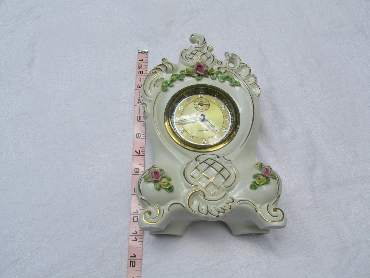Vintage Dresden Mercedes Porcelain Shelf /Mantle Clock Key Wind