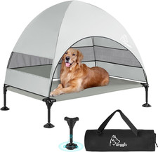 Upgraded Elevated Dog Bed with Canopy, Portable Raised Outdoor Dog Bed with Stab