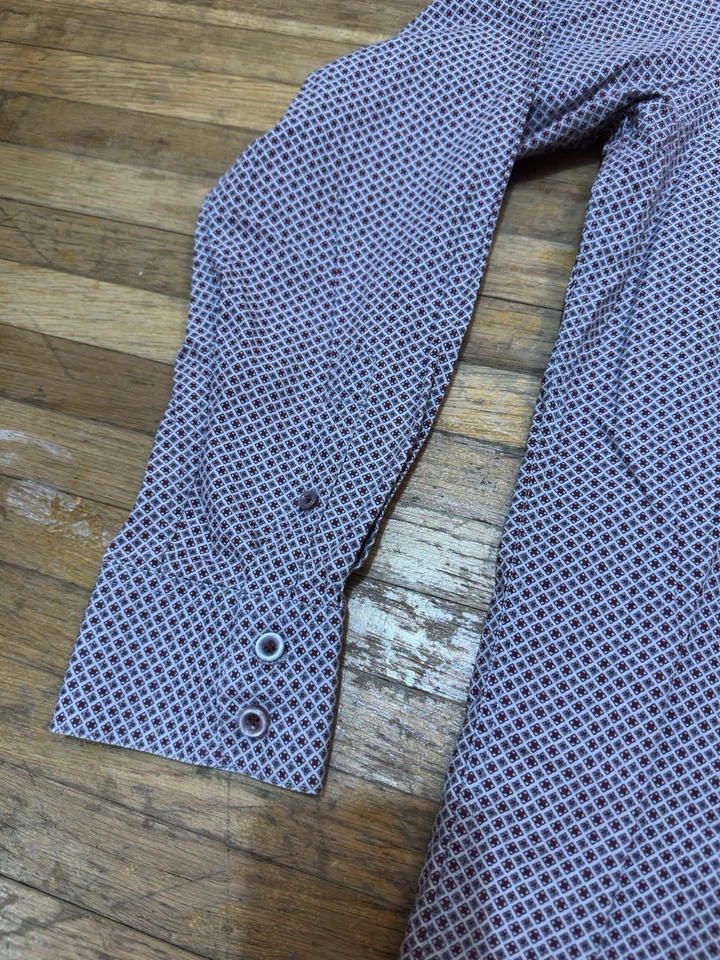 "Camisa de vestir Saks Fifth Avenue roja blanca con patrón de diamantes abotonados XL cuello de 17""" Foto 3 de 4