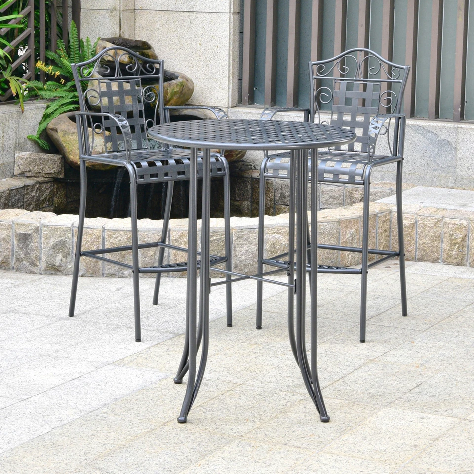 Mandalay 3-Piece Outdoor Iron Bar Bistro Set (Set of 3) - Image 3 of 4