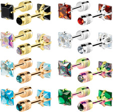 8 Pairs Flat Back Stud Earrings for Women Men, Hypoallergenic Surgical Stainl