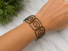 Handcrafted Brass Greek Inspired Geometric Spiral Cuff Bracelet Artisan Bohemian