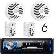 Pyle Marine USB AUX MP3 Receiver, 2x 6.5" 150W Speakers, 2x 5.25" 500W Speakers