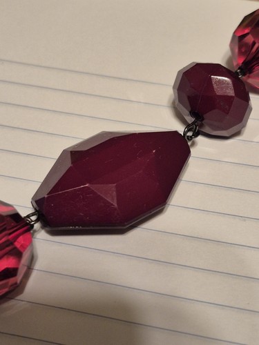 Dark cherry Amber & Red Faceted Chungy Bead Statement Necklace Lucite - Picture 16 of 24
