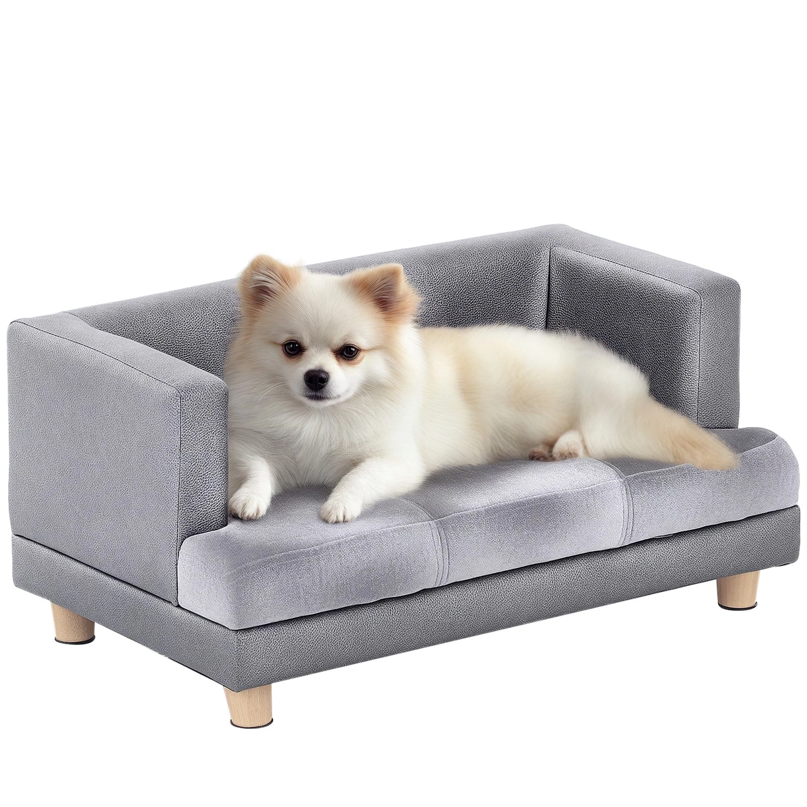 PawHut Dog Sofa Pet Lounge Bed w/ Anti-slip Legs for Small-Sized Dogs - Grey