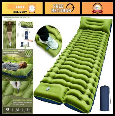 Ultralight Inflatable Camping Sleeping Pad with Pillow & Foot Pump - Compact Mat