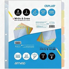OS Plus 8-Tab 3 Ring Binder Dividers Durable Colored Plastic Write & Erase Tabs