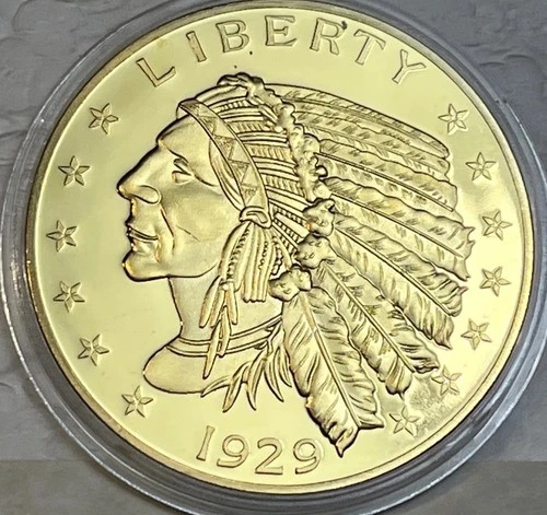 American Mint 24 Kt gold Layered 1929 Half Eagle $5 Proof Coin 32 grams, 40 mm