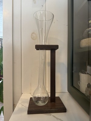 Vintage Half Yard 18'' Tall Ale Beer Glass with Wood Stand New In Box NOS